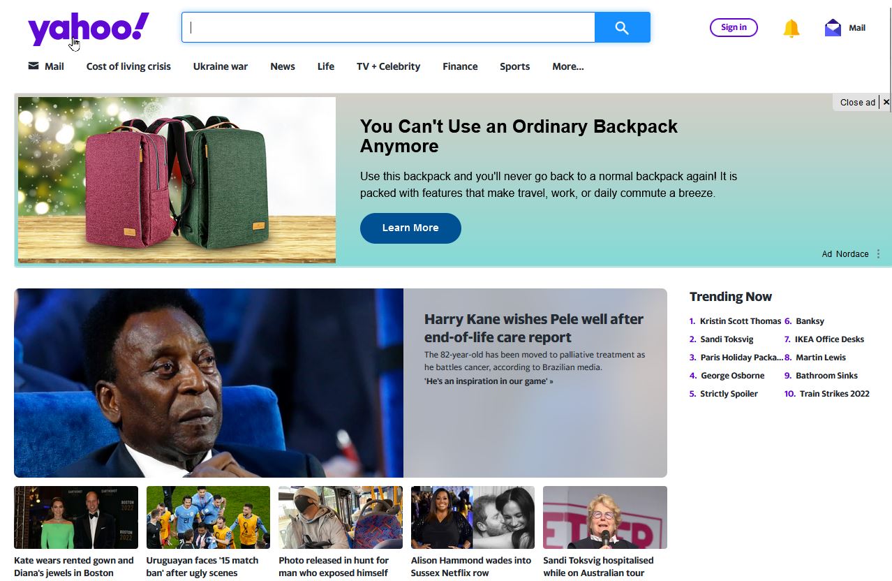 Screenshot of Yahoo.com